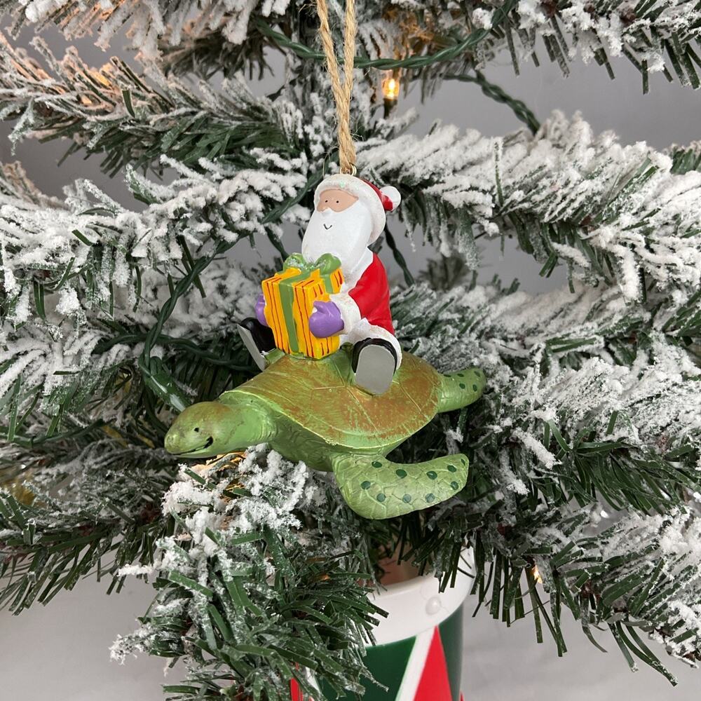 Christmas Ornament- Santa Clause Riding On A Turtle With Presents -Cape Shore